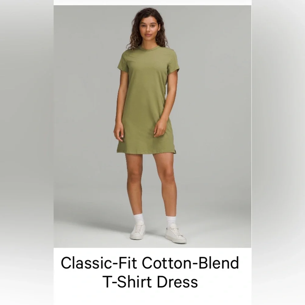 Lululemon Athletica Bronze Green Classic-Fit Cotton-Blend T-Shirt Dress - 12 - Picture 1 of 4